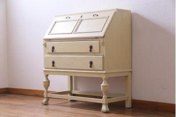 イギリスアンティーク　ペイント家具　優しげで柔らかな雰囲気が魅力的なライティングビューロー(机、在宅ワーク、在宅用デスク、引き出し)