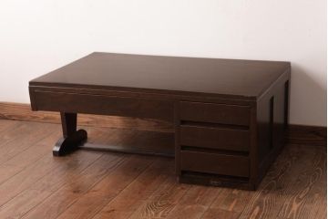 レトロ家具　昭和レトロ　シンプルで直線的なデザインの片袖デスク(文机、在宅ワーク、在宅用座机)