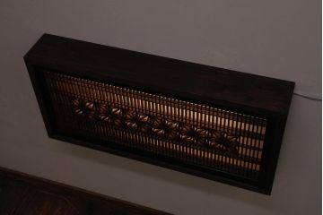 ラフジュ工房オリジナル　欄間リメイク　片面ガラス 角麻の葉文様　風情あふれる組子が美しい壁付け照明(ウォールランプ)