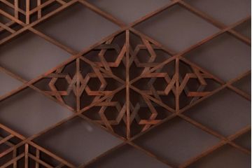 ラフジュ工房オリジナル　両面ガラス 欄間リメイク　凝ったデザイン組子がお洒落な壁付け照明(ウォールランプ)
