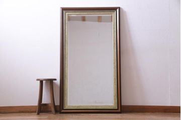 アンティーク雑貨　中古　イタリア製　品のあるアンティークスタイルにおすすめな木製壁掛けミラー(姿見、鏡)