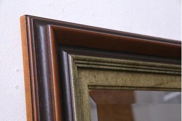 アンティーク雑貨　中古　イタリア製　品のあるアンティークスタイルにおすすめな木製壁掛けミラー(姿見、鏡)