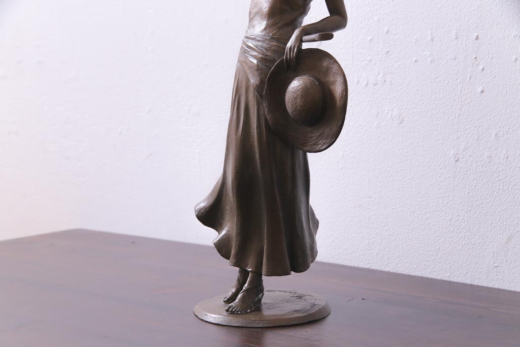 大道寺光弘　藍風の色　ブロンズ製女性像 帽子付き 約40㌢ 0fcea2efd1305cb783ef105b38e548