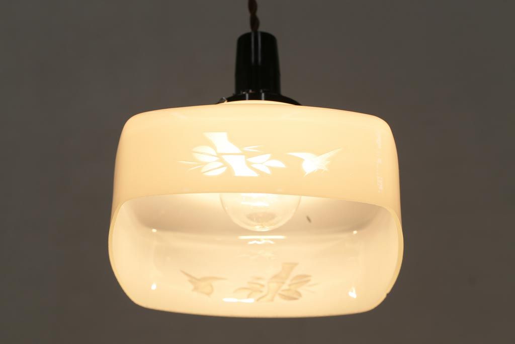 和製アンティーク　切子　四角いフォルムがレトロな雰囲気醸し出すペンダントライト(天井照明、吊り下げ照明)