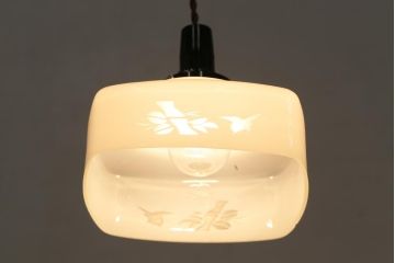 和製アンティーク　切子　四角いフォルムがレトロな雰囲気醸し出すペンダントライト(天井照明、吊り下げ照明)