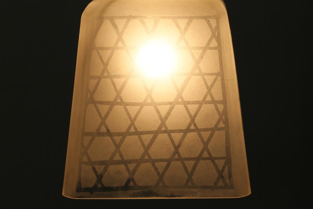 和製アンティーク　籠目紋様が素敵なすりガラスシェードのペンダントライト(天井照明、吊り下げ照明)