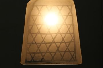 和製アンティーク　籠目紋様が素敵なすりガラスシェードのペンダントライト(天井照明、吊り下げ照明)