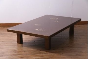 中古　山本幸三郎作　輪島塗　梨地蒔絵　草花の図　日本風情漂う上品な座卓(ローテーブル)