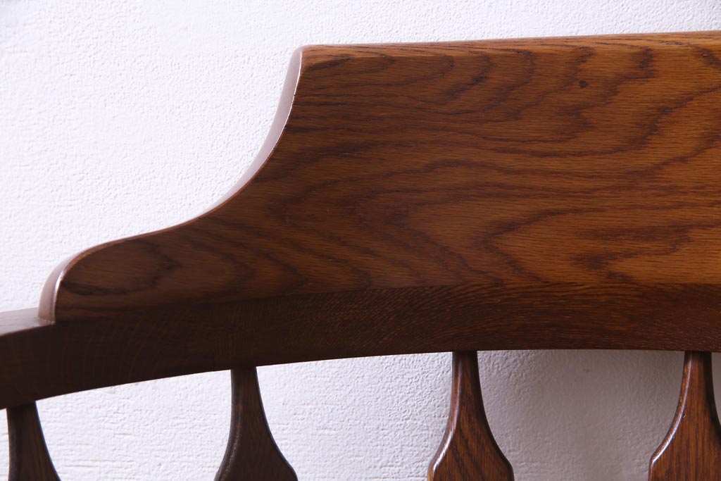 ヴィンテージ家具　国産ビンテージ　ナラ材　座面低め　男前な雰囲気漂うスモーカーズボウ(板座チェア、椅子、ダイニングチェア)(2)