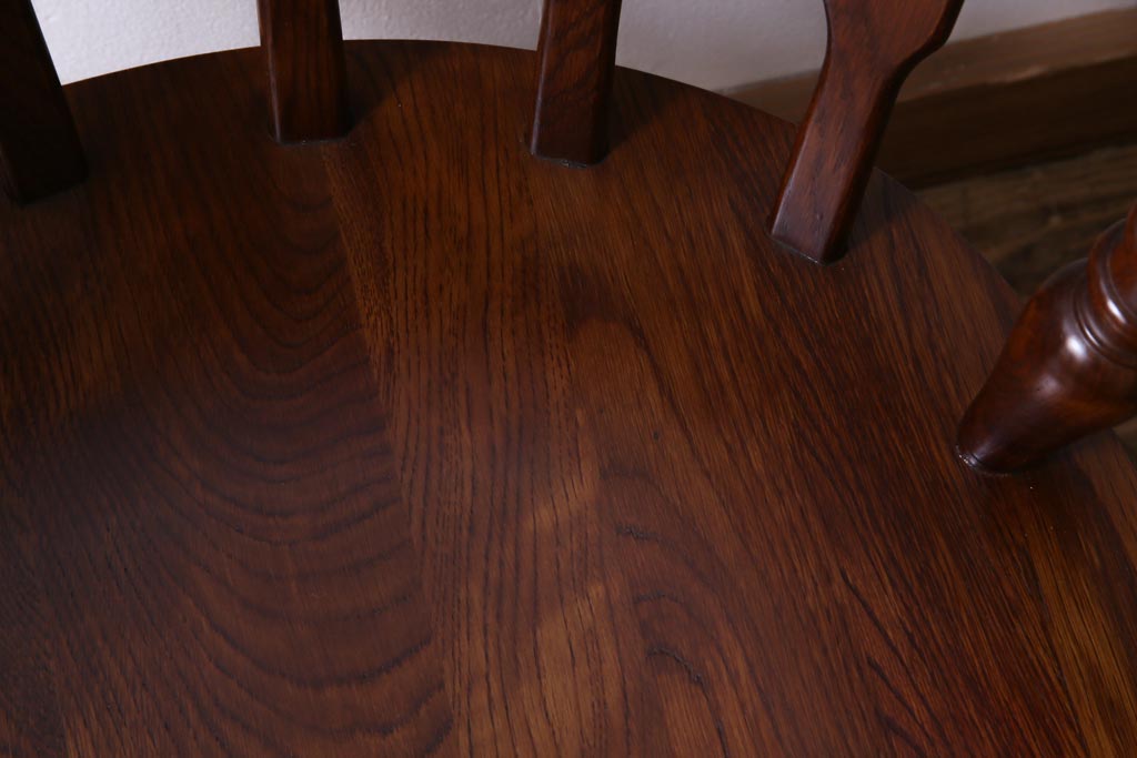 ヴィンテージ家具　国産ビンテージ　ナラ材　座面低め　男前な雰囲気漂うスモーカーズボウ(板座チェア、椅子、ダイニングチェア)(2)