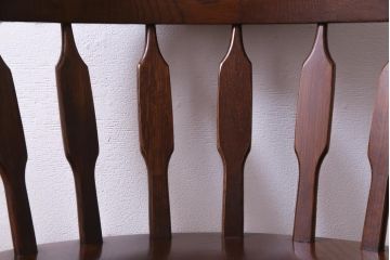 ヴィンテージ家具　国産ビンテージ　ナラ材　座面低め　男前な雰囲気漂うスモーカーズボウ(板座チェア、椅子、ダイニングチェア)(3)