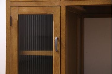 アンティーク家具　昭和中期　モールガラス入り　ナラ材　懐かしさ漂う明るい木色の両袖デスク(作業台、机、在宅ワーク、在宅用)