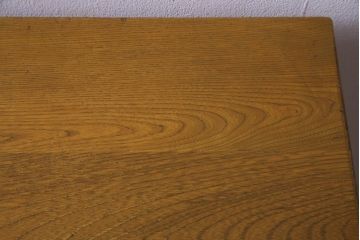 アンティーク家具　昭和中期　モールガラス入り　ナラ材　懐かしさ漂う明るい木色の両袖デスク(作業台、机、在宅ワーク、在宅用)
