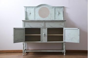 アンティーク家具　フランスアンティーク　シャビーな風合いがおしゃれな鏡付きのペイントサイドボード(ドレッシングチェスト)