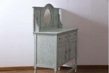 アンティーク家具　フランスアンティーク　シャビーな風合いがおしゃれな鏡付きのペイントサイドボード(ドレッシングチェスト)