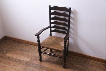 ビンテージ　松本民芸家具　#23型　ラッシ座面　山並みの背貫が素敵なラダーバックチェア(椅子)(定価約17.2万円)(1)