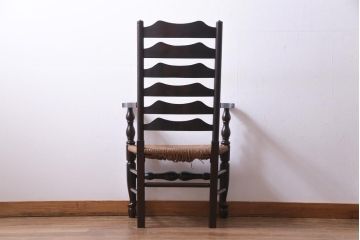 ビンテージ　松本民芸家具　#23型　ラッシ座面　山並みの背貫が素敵なラダーバックチェア(椅子)(定価約17.2万円)(2)
