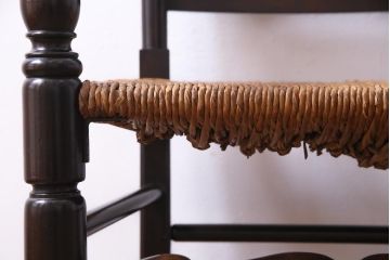 ビンテージ　松本民芸家具　#23型　ラッシ座面　山並みの背貫が素敵なラダーバックチェア(椅子)(定価約17.2万円)