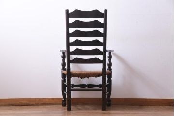ビンテージ　松本民芸家具　#23型　ラッシ座面　山並みの背貫が素敵なラダーバックチェア(椅子)(定価約17.2万円)