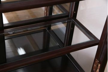 ヴィンテージ家具　ビンテージ　唐木材　浮き彫りが目を引くアジアンテイストのショーケース(ガラスケース、飾り棚)