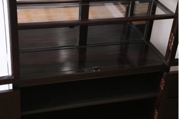 ヴィンテージ家具　ビンテージ　唐木材　浮き彫りが目を引くアジアンテイストのショーケース(ガラスケース、飾り棚)