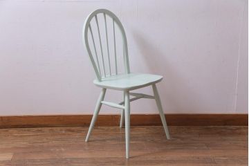 ペイント家具　イギリスビンテージ　ERCOL(アーコール)　ミントグリーンのフープバックチェア(椅子、ダイニングチェア)