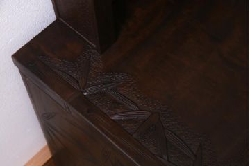 中古　伝統工芸　軽井沢彫り　情緒あふれる竹の意匠が見事なドレッサー(鏡台、ミラー)