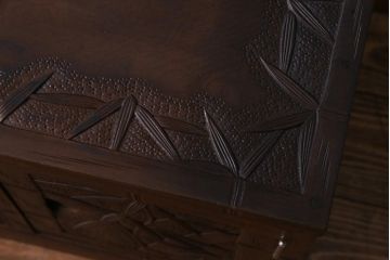 中古　伝統工芸　軽井沢彫り　情緒あふれる竹の意匠が見事なドレッサー(鏡台、ミラー)
