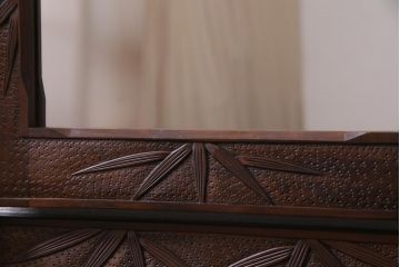 中古　伝統工芸　軽井沢彫り　情緒あふれる竹の意匠が見事なドレッサー(鏡台、ミラー)