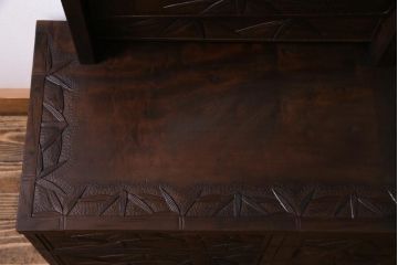 中古　伝統工芸　軽井沢彫り　情緒あふれる竹の意匠が見事なドレッサー(鏡台、ミラー)