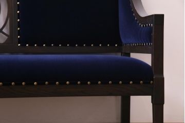 ラフジュ工房オリジナル　大正ロマン　深いブルーがおしゃれな2人掛けソファ(ダイニングソファ、ラブソファ)