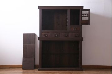 アンティーク家具　和製アンティーク　四尺　和モダンな雰囲気の丸桟引き戸の近江水屋箪笥(時代箪笥)