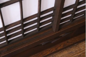 和製アンティーク　古い木の味わいが魅力的な障子戸付き衝立(パーテーション、つい立て、仕切り)