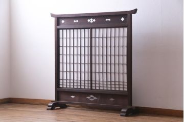 和製アンティーク　古い木の味わいが魅力的な障子戸付き衝立(パーテーション、つい立て、仕切り)