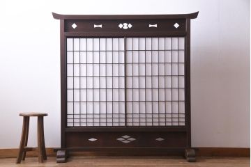 和製アンティーク　古い木の味わいが魅力的な障子戸付き衝立(パーテーション、つい立て、仕切り)
