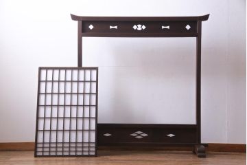 和製アンティーク　古い木の味わいが魅力的な障子戸付き衝立(パーテーション、つい立て、仕切り)