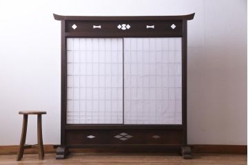 和製アンティーク　古い木の味わいが魅力的な障子戸付き衝立(パーテーション、つい立て、仕切り)