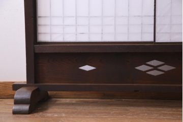 和製アンティーク　古い木の味わいが魅力的な障子戸付き衝立(パーテーション、つい立て、仕切り)