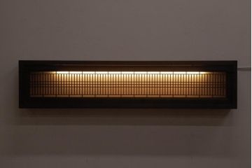 ラフジュ工房オリジナル　組子欄間リメイク　片面ガラス　格子が味わい深い横長の壁付け照明(ウォールランプ)