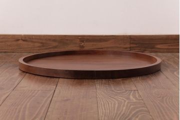 和製アンティーク　昭和初期　ケヤキ材一枚板使用　鮮明な木目が味わい深い丸盆(トレー、和盆)