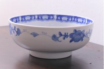 古民具　大正昭和初期　山水図　素朴ながら味わい深い9寸深鉢(深皿、和食器)