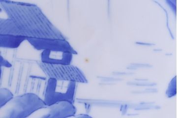 古民具　大正昭和初期　山水図　素朴ながら味わい深い9寸深鉢(深皿、和食器)