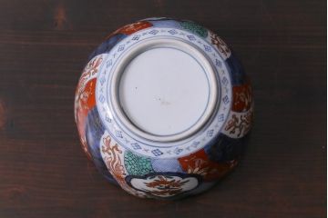 上手物!　骨董　江戸期　古伊万里　金襴手　金彩花唐草文　鮮やかな図柄のねじり文深鉢(深皿、和食器)
