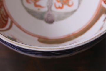 古民具・骨董　明治期　色絵　鶴の図　彩り豊かな盃洗(酒器)