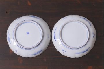 古民具・骨董　明治期　紅葉に鹿　7寸染付皿(和食器)2枚セット