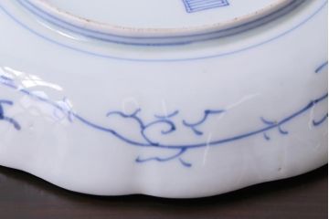 古民具・骨董　江戸期　扇と水仙　細かく描き込まれた図柄の7寸皿(和食器)2枚セット