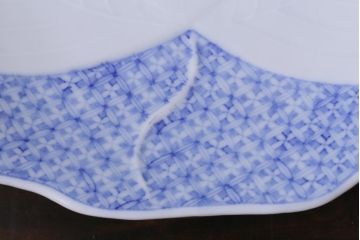 古民具・骨董　幕末明治期　櫛高台　葉文変形皿(中皿、和食器、鍋島焼)2枚セット