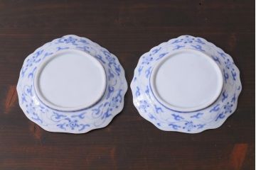 古民具・骨董　幕末明治期　櫛高台　葉文変形皿(中皿、和食器、鍋島焼)2枚セット