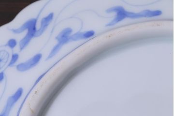 古民具・骨董　幕末明治期　櫛高台　葉文変形皿(中皿、和食器、鍋島焼)2枚セット