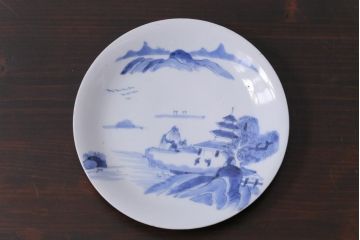 古民具・骨董　江戸期　古伊万里　山水図の中皿(和食器)2枚セット